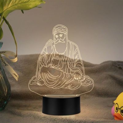 3D Illusion Guru Nanak Dev Ji Led Night Lamp with Warm White Color Mini Temple and Bedroom Decor